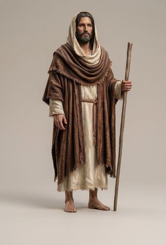 Biblical Historical Jesus Figurine Standing Shepherd Staff Humble Linen Garment Religious Collectible Sculpture Decor Display Figure