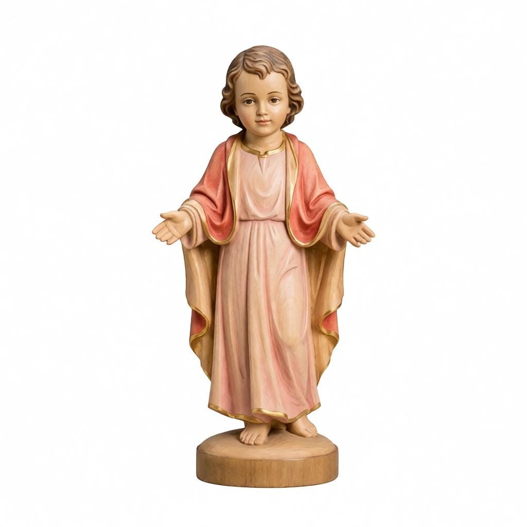 Child Jesus Figurine Open Arms Standing Devotional Sculpture Religious Collectible Catholic Statue Home Altar Decor Display