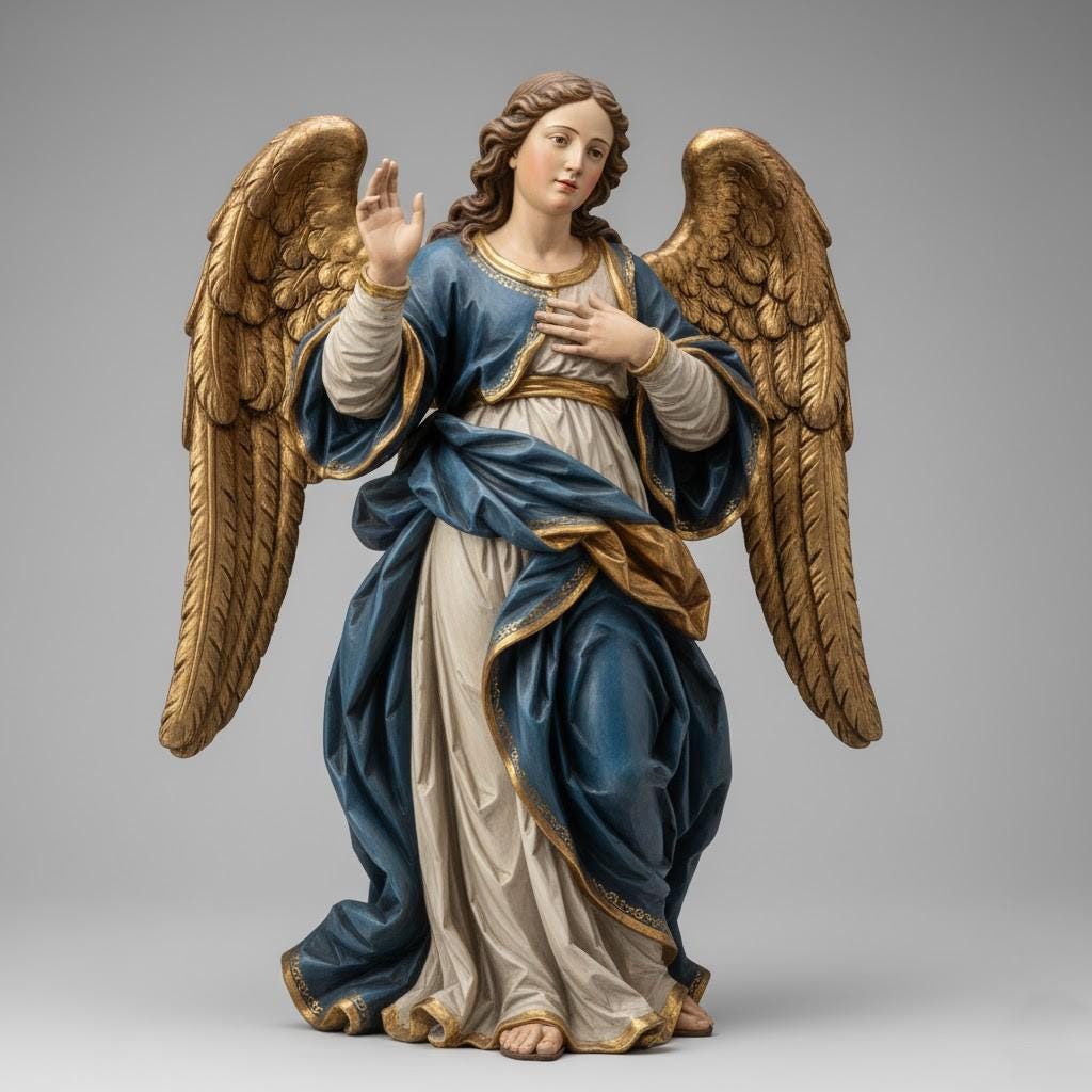 Italian Baroque Angel Nativity Figurine Standing Blessing Gesture Religious Sculpture Collector Decor Detailed Wings Sacred Art Statue