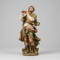 Italian Baroque Nativity Shepherd Figurine Playing Pan Flute Sculptural Religious Statue Detailed Flowing Garments Collector Display Piece