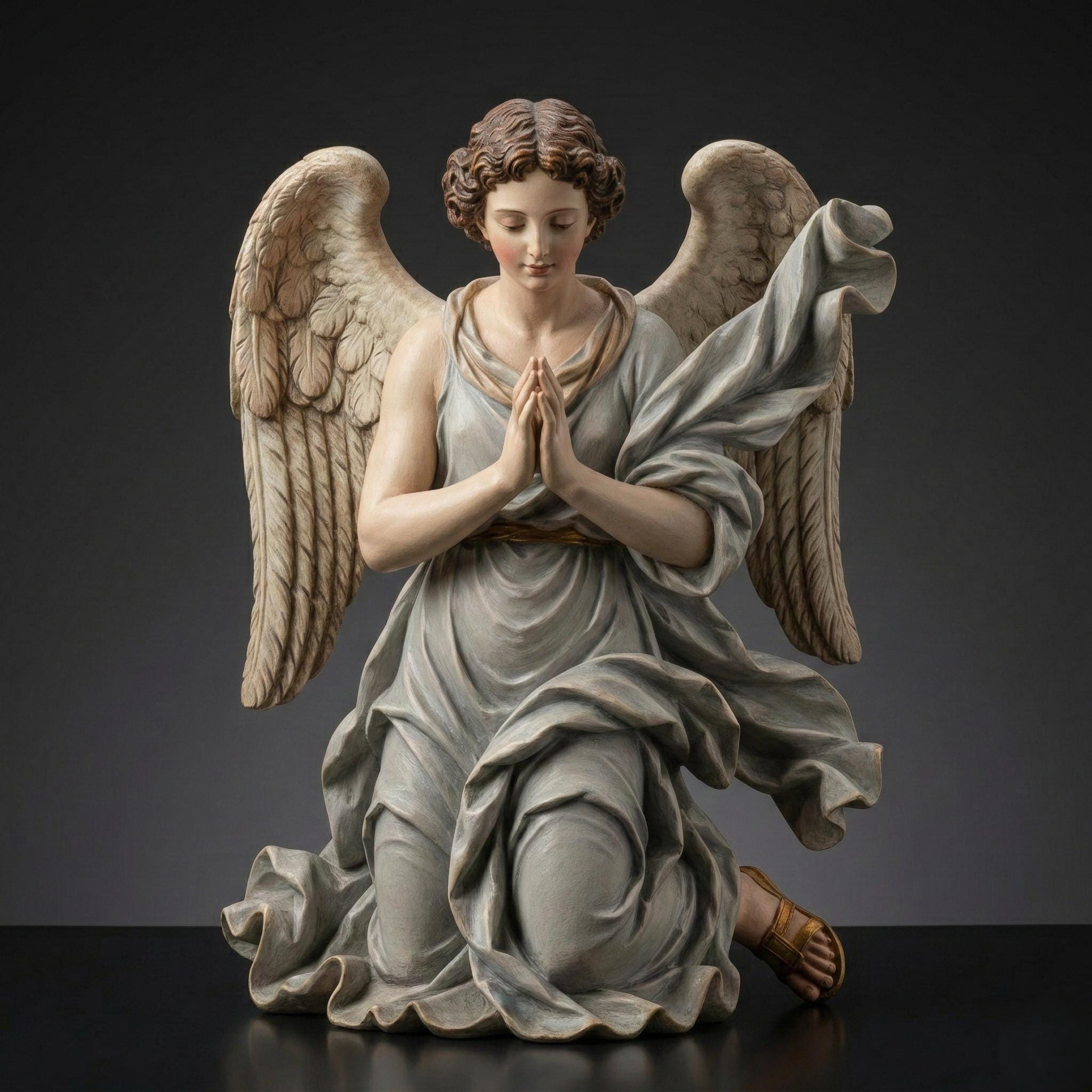 Praying Angel Figurine Winged Kneeling Hand Painted Polychrome Baroque 3D Printed FDM Religious Collectible Sculptures Catholic Gifts Custom