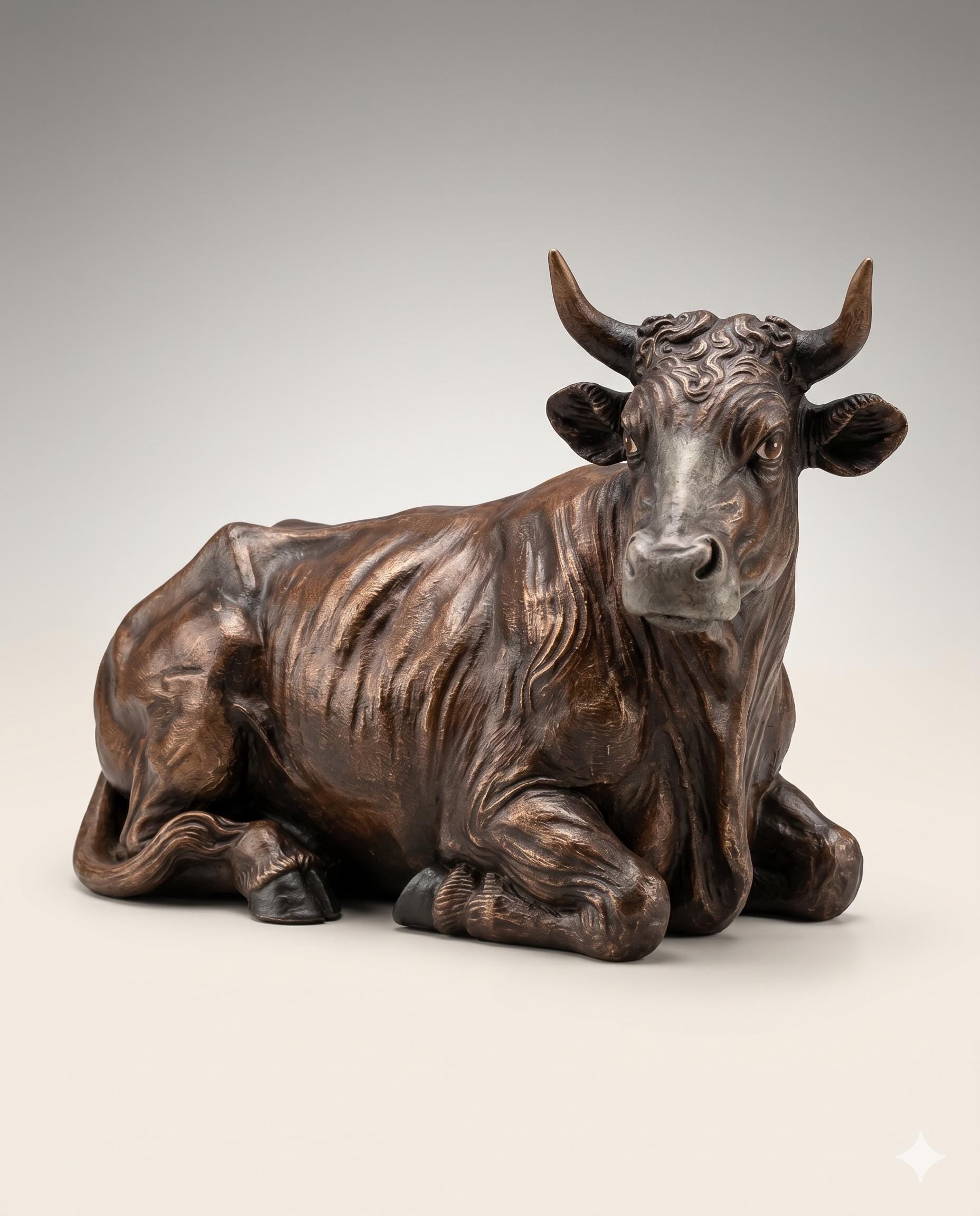 Italian Baroque Nativity Ox Figurine Resting Ox Stable Animal Sculpture Nativity Scene Companion Figure Decorative Religious Display Piece