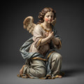 Baroque Olot Kneeling Angel Figurine Hand Painted Polychrome Religious Collectible Sculpture 3D Printed FDM Devotional Catholic Statue Decor