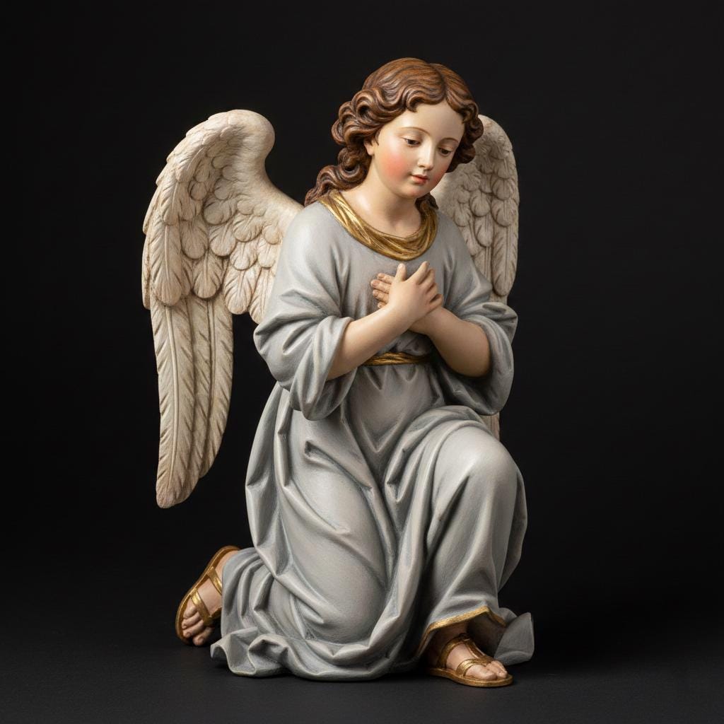 Kneeling Devotional Angel Figurine Winged Hand Painted Baroque 3D Printed FDM Religious Collectible Sculptures Catholic Gifts Custom