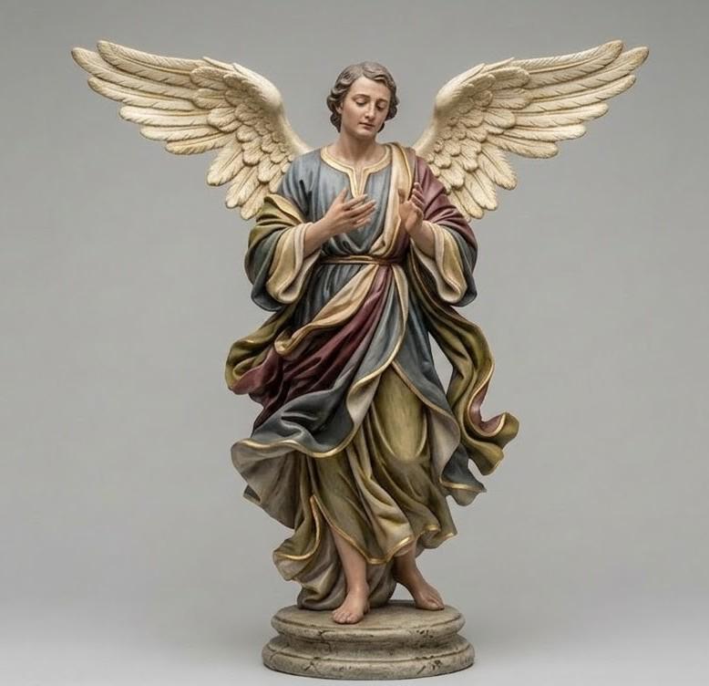 Standing Angel Figurine Large Spread Wings Clasped Hands Chest Hand Painted Polychrome 3D Printed FDM Catholic Devotional Made to Order