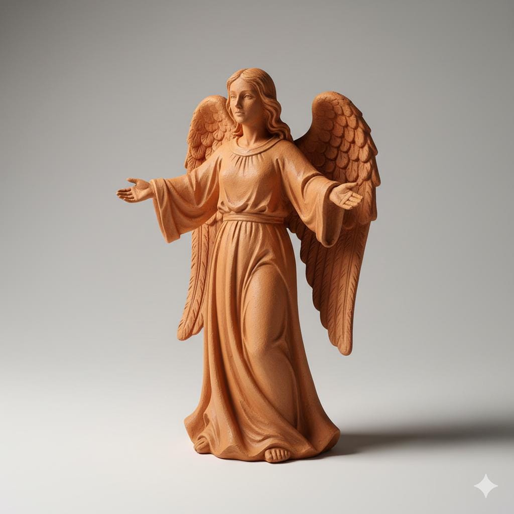Angel Figurine Standing Outstretched Arms Nativity Terracotta Style Sculpture 3D Printed Christmas Decor Collectible Custom Sizes