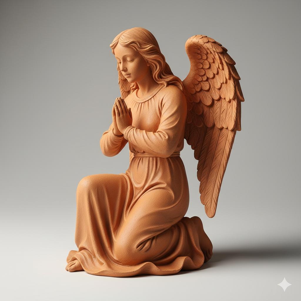 Angel Kneeling Figurine Nativity Terracotta Style Sculpture 3D Printed Christmas Decor Religious Collectible Custom Sizes Made Order
