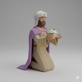 Wise Man Kneeling Offering Low Poly Nativity Figurine 3D Printed Hand Painted Three Kings Christmas Decor Collectible Custom Made to Order