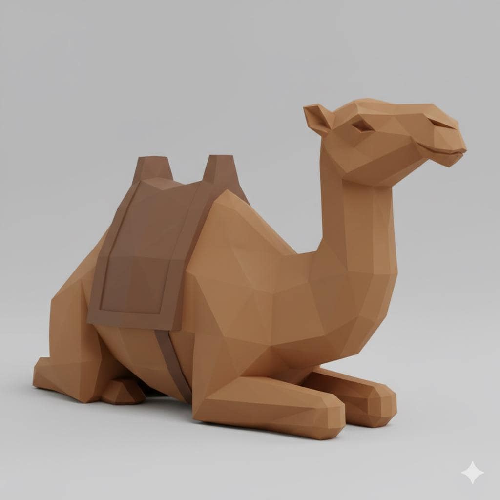 Nativity Camel Low Poly Figurine 3D Printed Hand Painted Christmas Decor Collectible Nativity Animal Sculpture Custom Sizes Made to Order