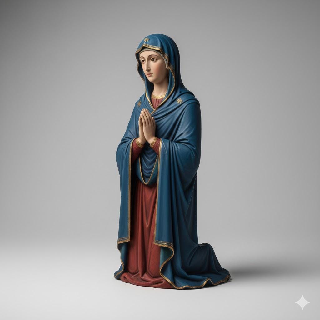 Virgin Mary Kneeling Iconographic Nativity Figurine 3D Printed Hand Painted Christmas Decor Collectible Religious Gift