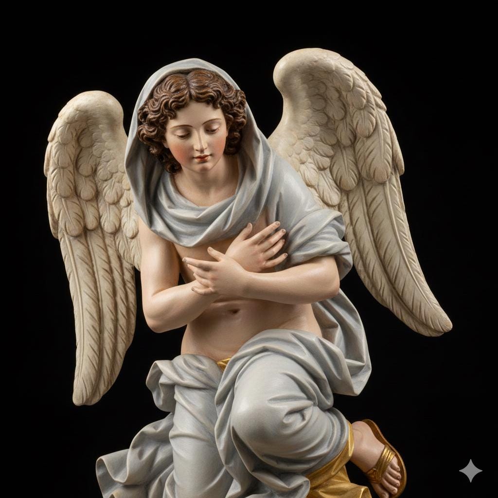 Seated Angel Figurine Winged Hand Painted Polychrome Baroque 3D Printed FDM Religious Collectible Sculptures Catholic Devotional Gift Custom
