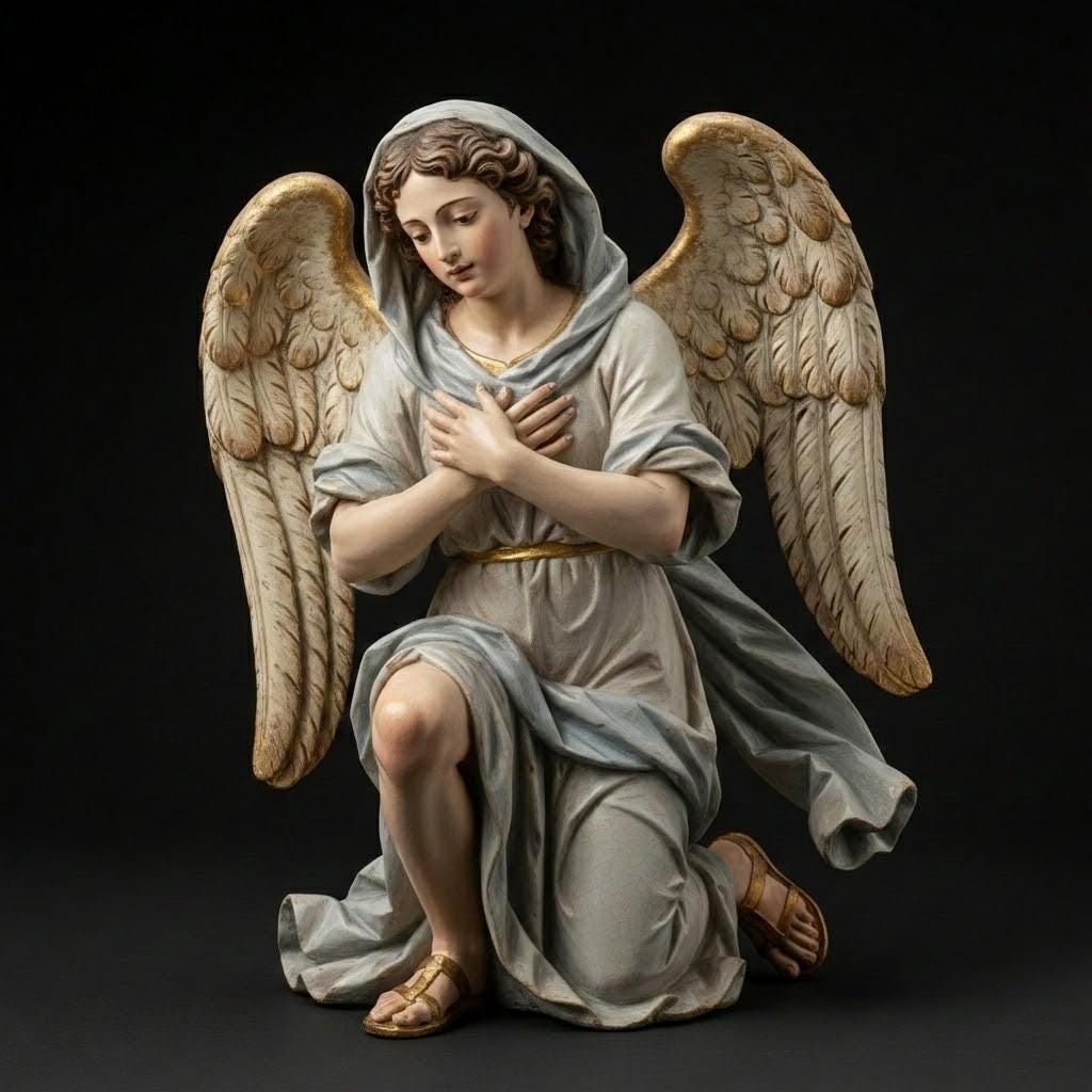 Kneeling Angel Figurine Hand Painted Polychrome Veiled Devotional Religious Sculpture 3D Printed FDM Catholic Gift Custom Made to Order