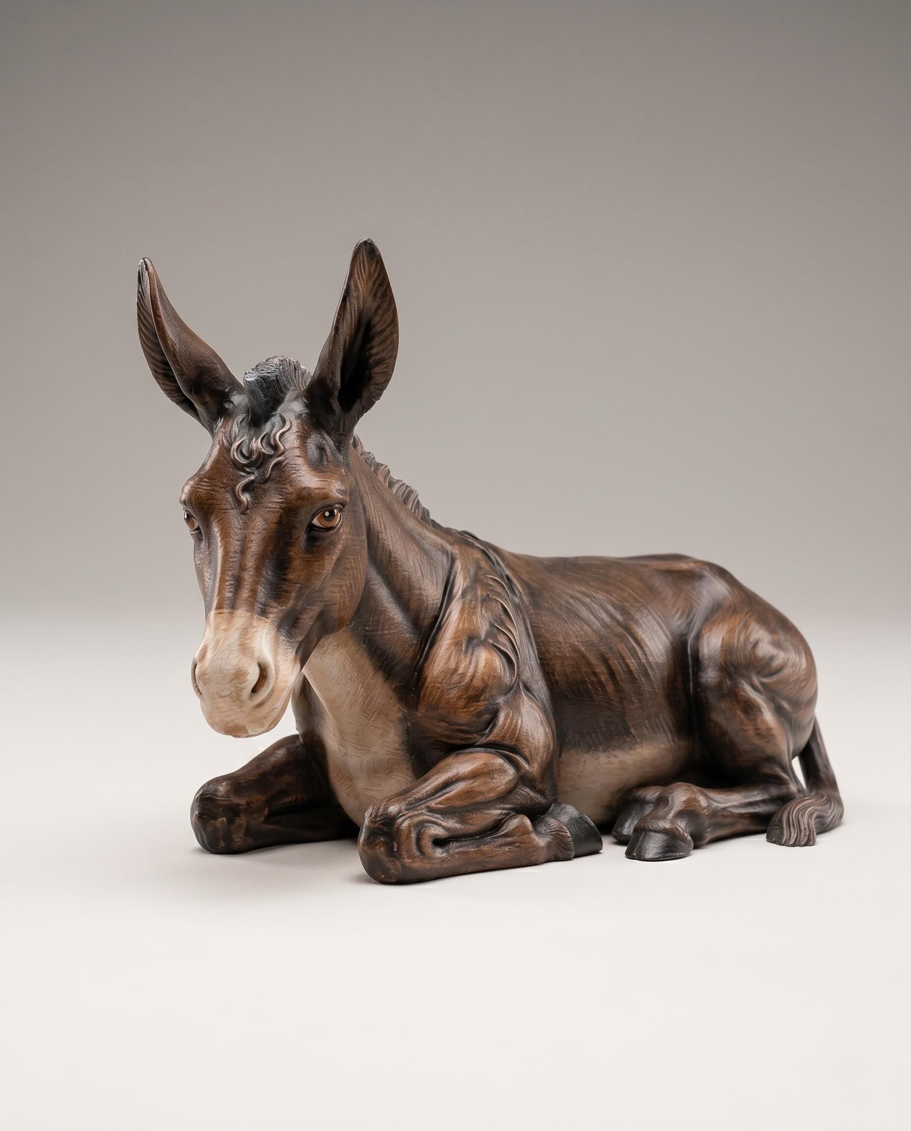 Italian Baroque Nativity Donkey Figurine Lying Down Classical Sculptural Style 3D Printed Decorative Christmas Creche Animal