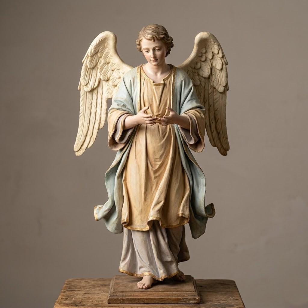 Standing Angel Figurine Joined Hands Offering Pale Robes Hand Painted Polychrome Religious 3D Printed FDM Catholic Devotional Made to Order