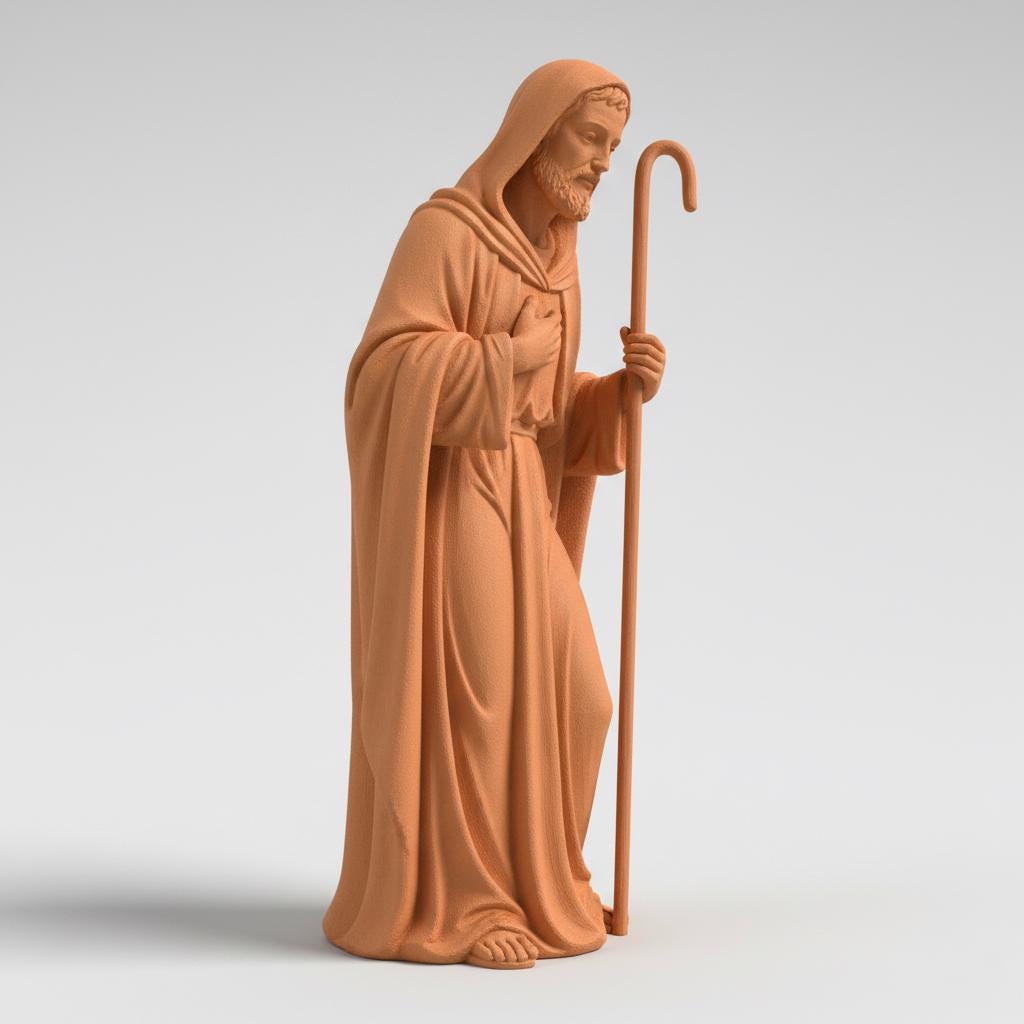 Saint Joseph Nativity Figurine Standing Terracotta Style Sculpture 3D Printed Religious Decor Christmas Collectible Custom Sizes