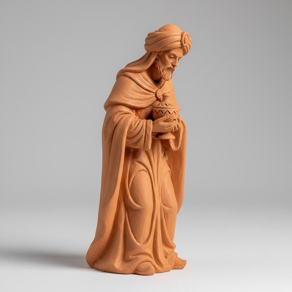 Wise Man Standing Nativity Figurine Terracotta Style Sculpture 3D Printed Christmas Decor Magi Collectible Custom Sizes Made Order