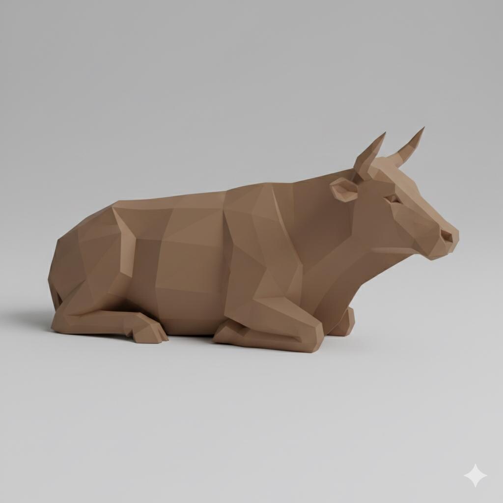 Nativity Ox Low Poly Figurine 3D Printed Hand Painted Christmas Decor Collectible Nativity Animal Sculpture Custom Sizes Made to Order