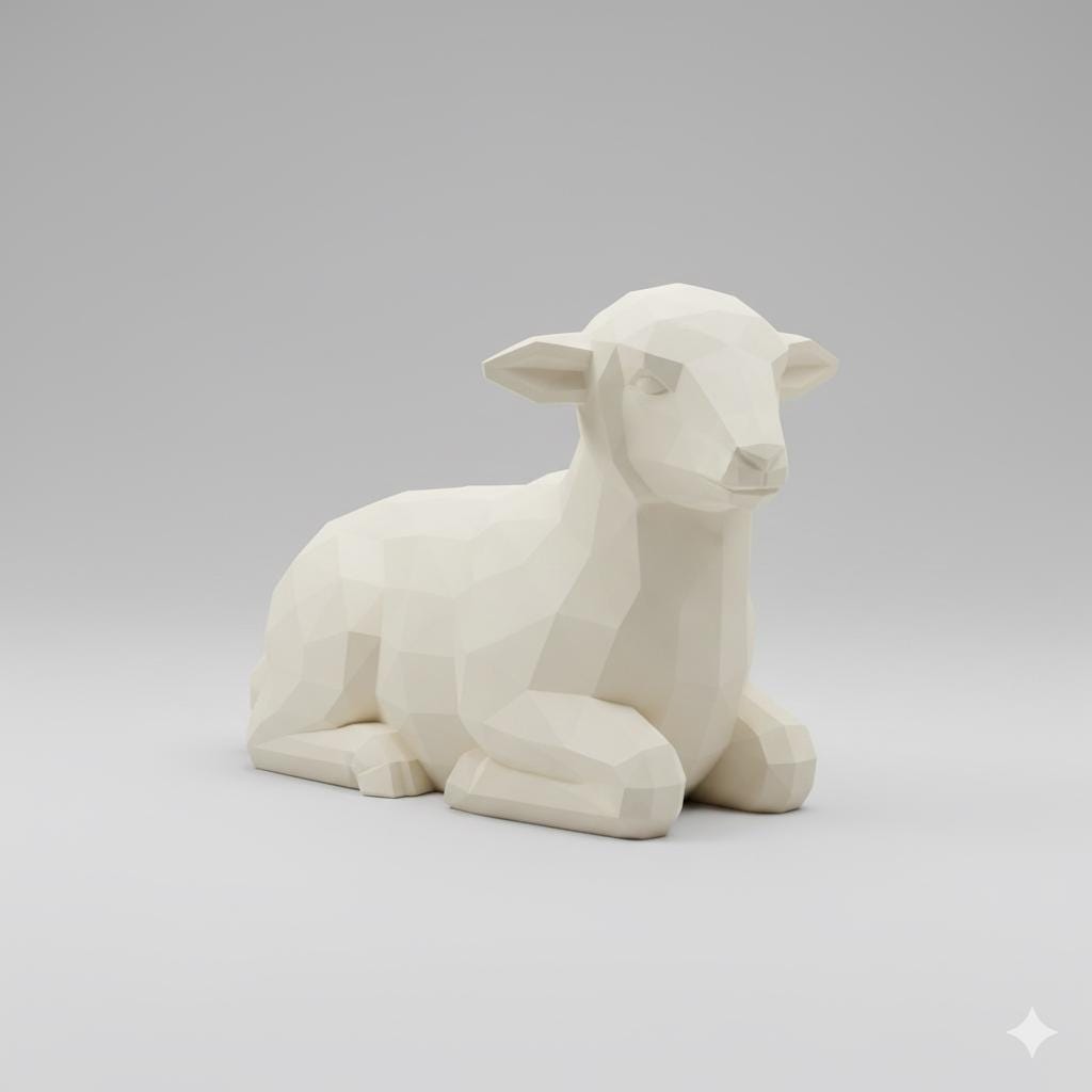 Nativity Lamb Low Poly Figurine 3D Printed Hand Painted Christmas Decor Collectible Nativity Animal Sculpture Custom Sizes Made to Order