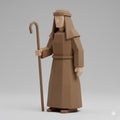Shepherd Standing Staff Low Poly Nativity Figurine 3D Printed Hand Painted Christmas Decor Collectible Religious Sculpture Made to Order