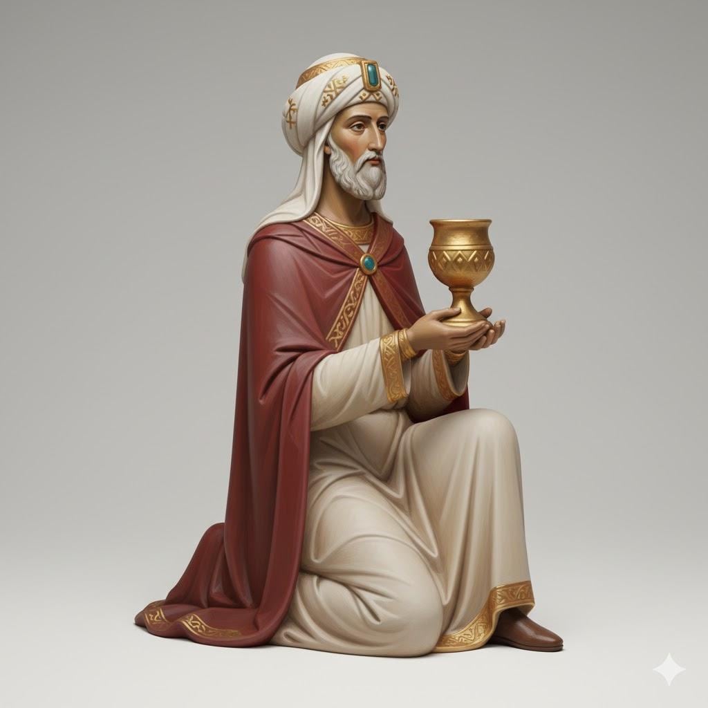 Wise Man Melchior Kneeling Iconographic Nativity Figurine 3D Printed Hand Painted Christmas Decor Collectible Religious Gift
