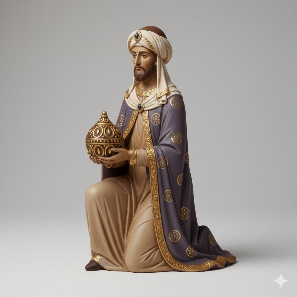 Wise Man Balthasar Kneeling Iconographic Nativity Figurine 3D Printed Hand Painted Christmas Decor Collectible Religious Gift