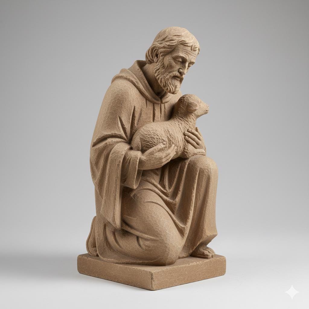 Shepherd Kneeling with Lamb Stone Carved Nativity Figurine 3D Printed Christmas Decor Collectible Sculpture Custom Sizes Made to Order