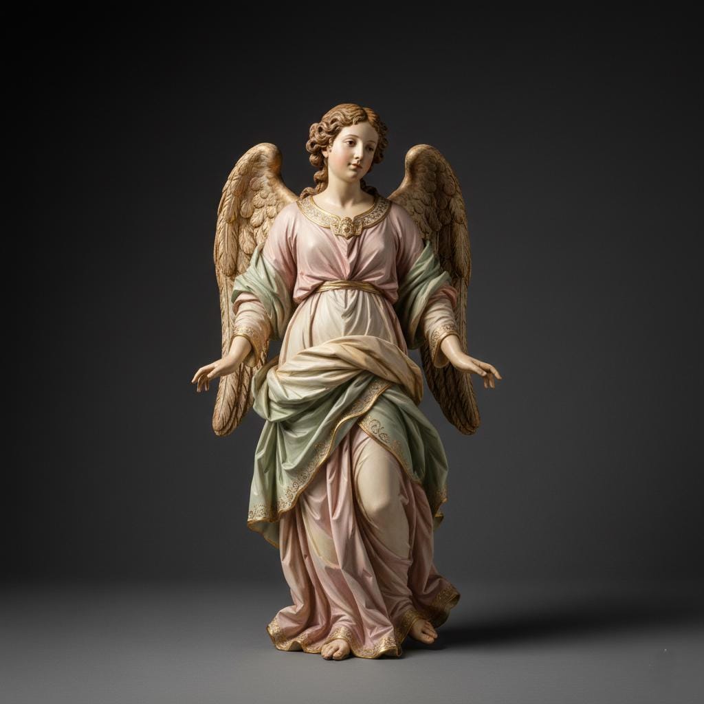 Baroque Olot Angel Figurine Hand Painted Polychrome Open Arms Religious Sculpture 3D Printed FDM Collectible Catholic Devotional Altar Decor