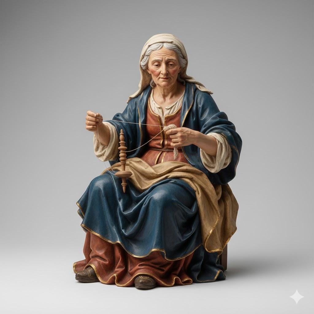 Old Woman Spinning Italian Baroque Nativity Figurine 3D Printed Hand Painted Christmas Decor Collectible Sculpture