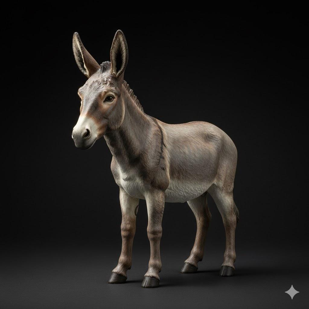 Nativity Donkey Standing Neapolitan Presepe Nativity Figurine 3D Printed Hand Painted Christmas Decor Collectible Sculpture Made to Order