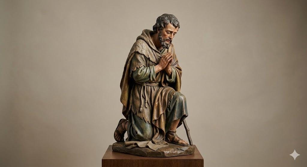 Kneeling Adoring Shepherd Statue Hooded Prayer Catholic Figurine 3D Printed Hand Painted Devotional Sculpture Made to Order