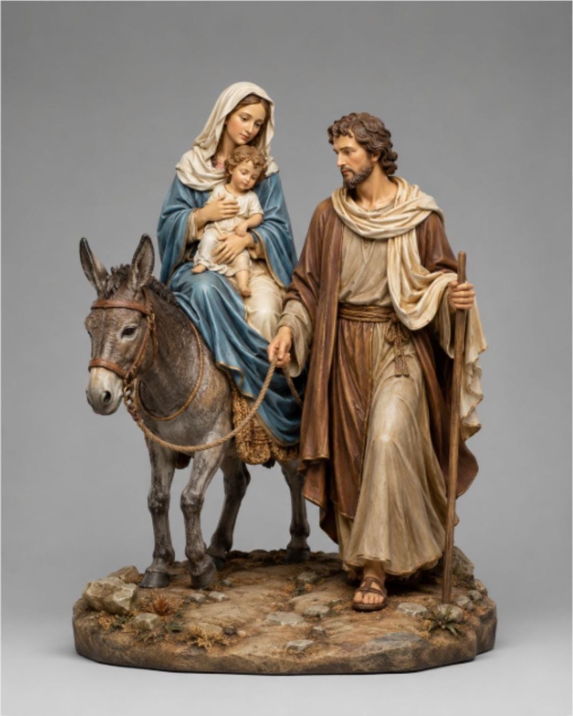 Flight into Egypt Holy Family Statue Set Donkey 3D Printed Hand Painted Catholic Sculpture Religious Decor Made to Order