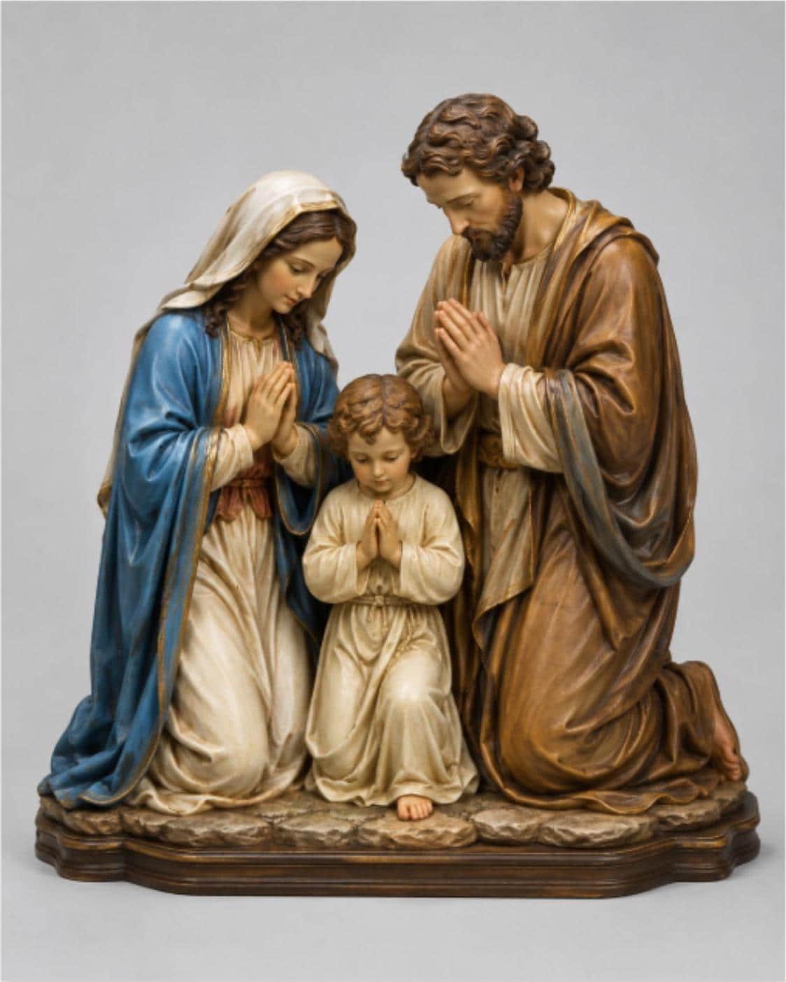 Holy Family in Prayer Kneeling Statue Set 3D Printed Hand Painted Catholic Devotional Sculpture Religious Decor Made to Order