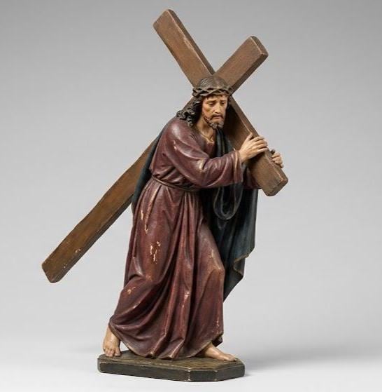 Jesus Carrying the Cross Statue Jesus Carrying the Cross Catholic Figurine 3D Printed Hand Painted Devotional Sculpture Made to Order