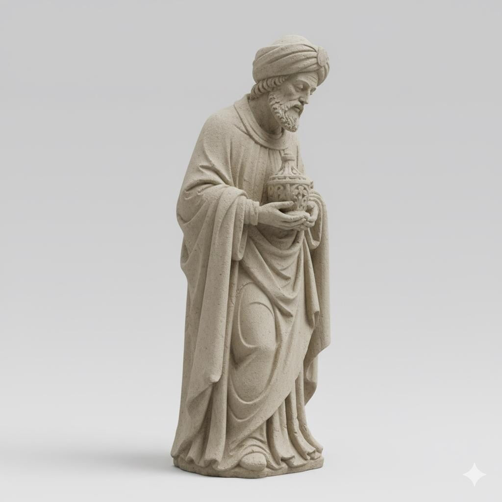 Wise Man Standing Vessel Stone Carved Nativity Figurine 3D Printed Three Kings Christmas Decor Collectible Sculpture Made to Order