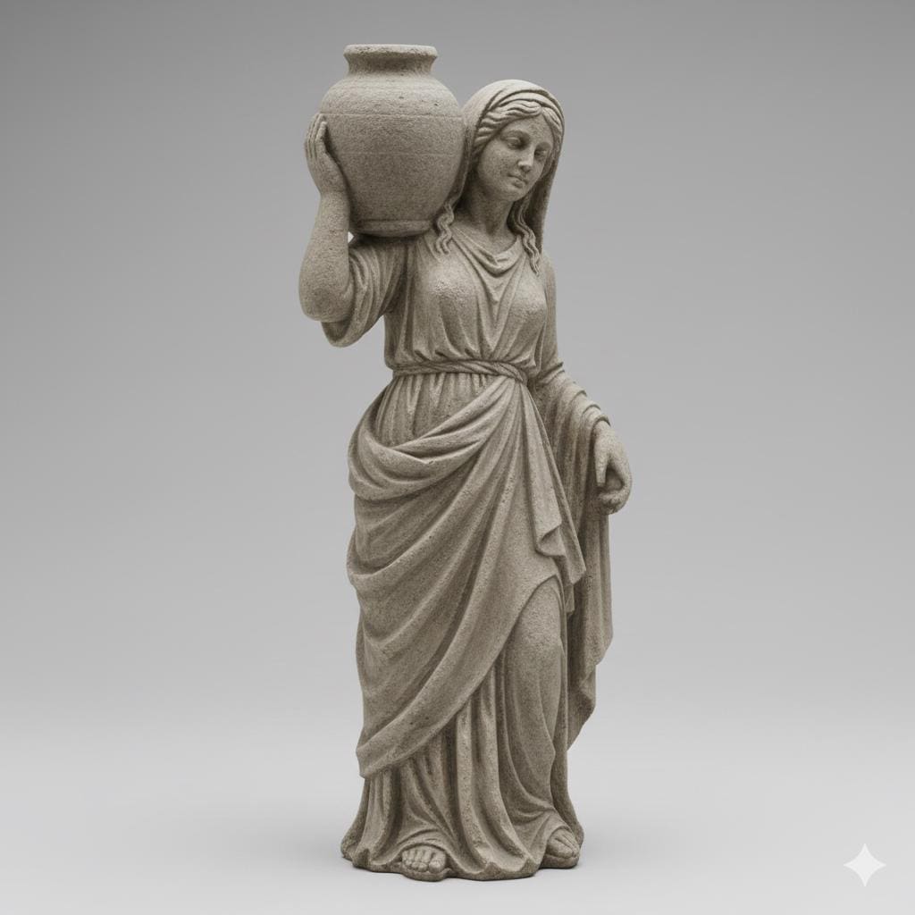 Village Woman Water Jug Stone Carved Nativity Figurine 3D Printed Christmas Decor Collectible Sculpture Custom Sizes Made to Order