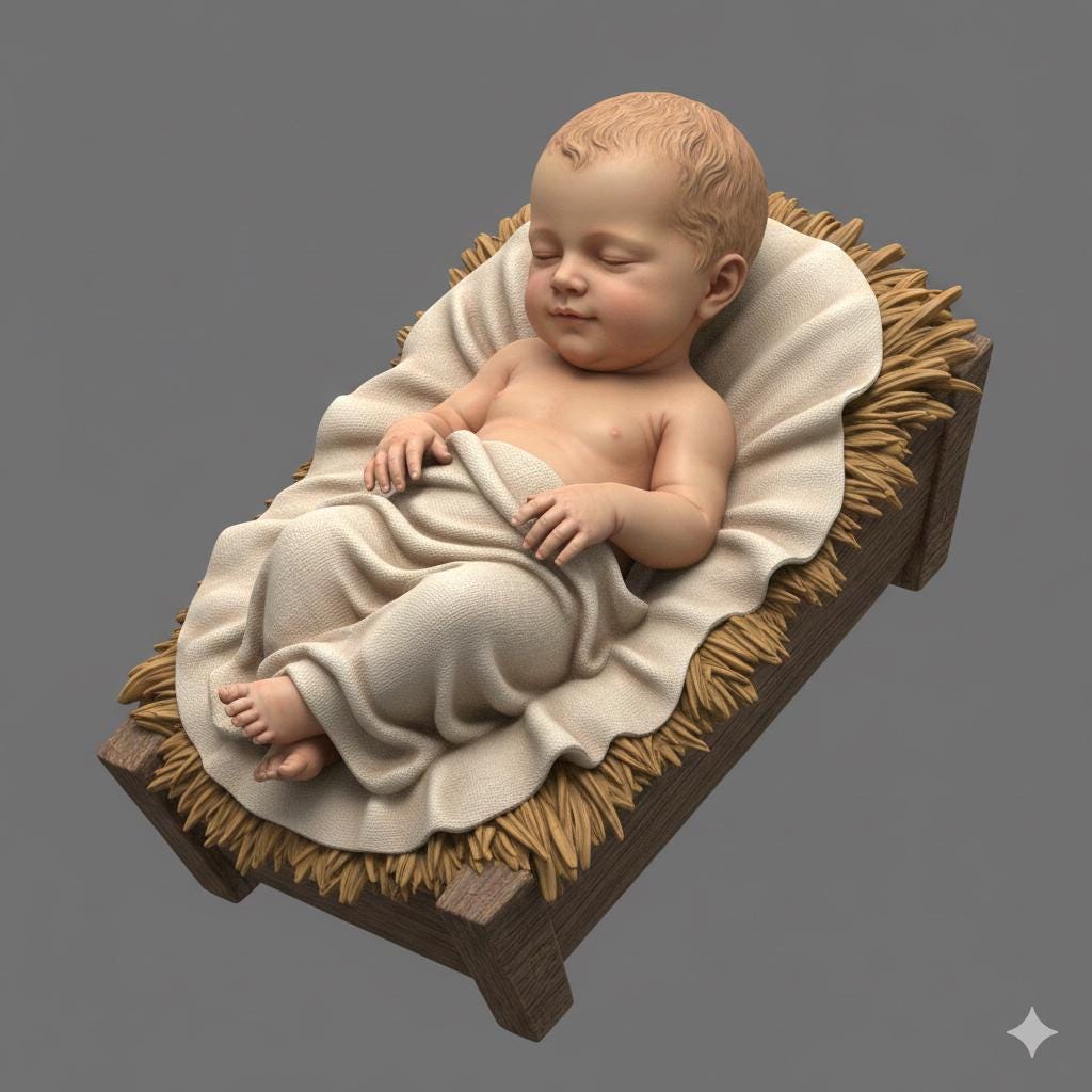 Baby Jesus Manger Hyper Realistic Nativity Figurine Hand Painted 3D Printed Christmas Decor Collectible Sculpture Made to Order