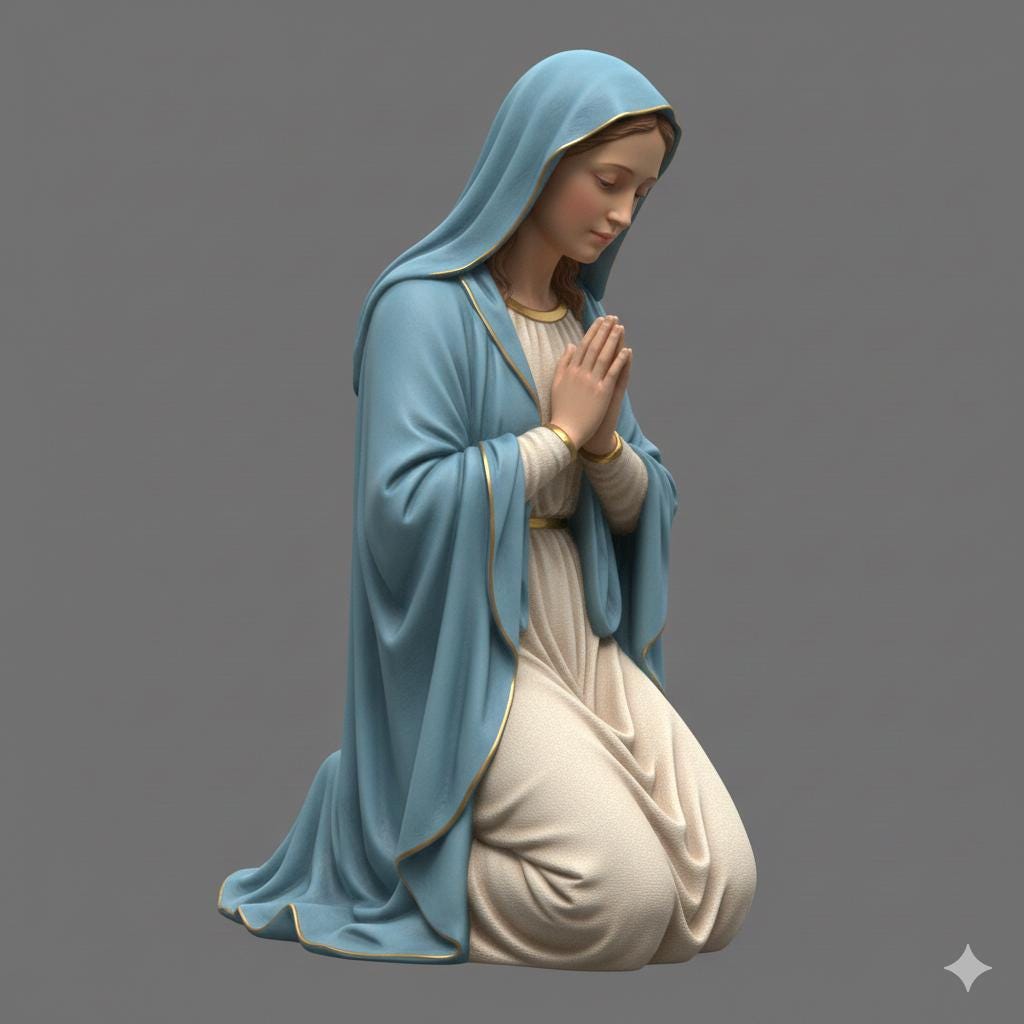 Virgin Mary Kneeling Hyper Realistic Nativity Figurine Hand Painted 3D Printed Christmas Decor Collectible Sculpture Made to Order