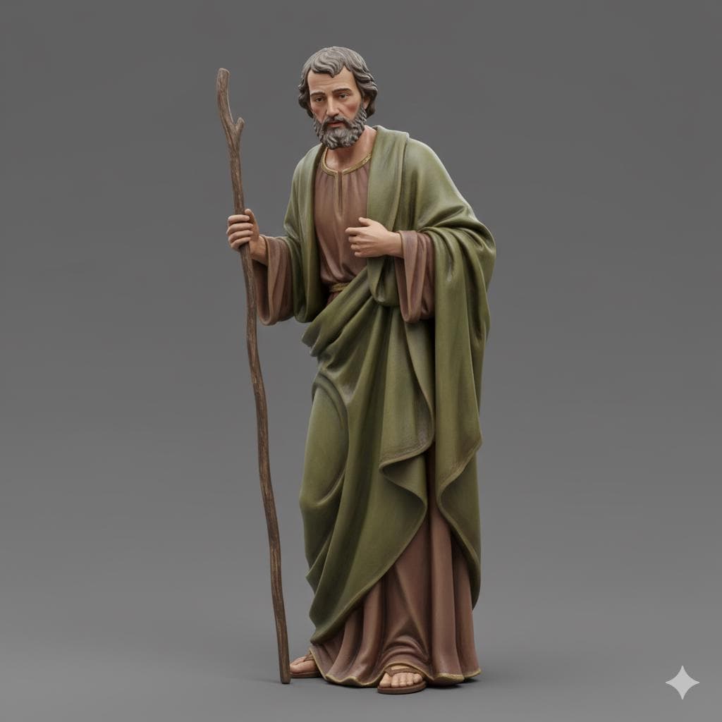 Saint Joseph Standing Staff Hyper Realistic Nativity Figurine Hand Painted 3D Printed Christmas Decor Collectible Sculpture