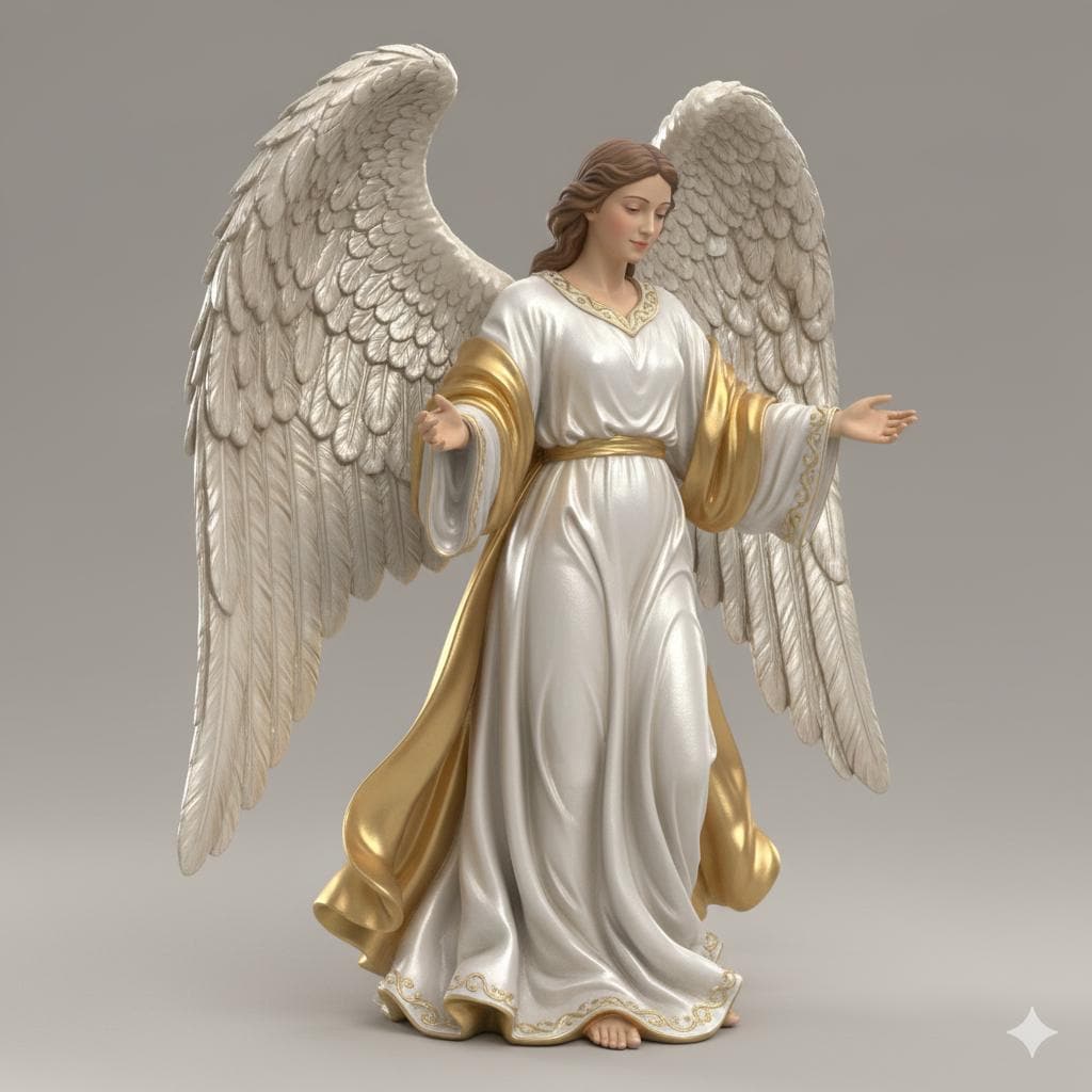 Angel Standing Open Arms Hyper Realistic Nativity Figurine Hand Painted 3D Printed Wings Christmas Decor Collectible Sculpture
