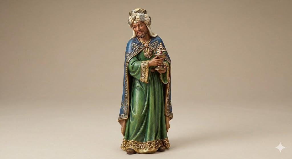 Wise Man Gaspar Standing Olot Style Nativity Figurine 3D Printed Hand Painted Christmas Decor Collectible Religious Sculpture