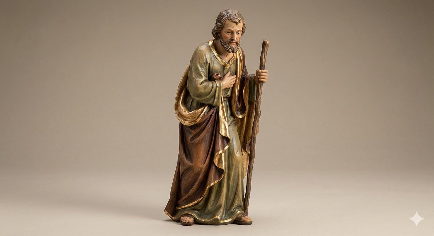 Saint Joseph Standing Staff Olot Style Nativity Figurine 3D Printed Hand Painted Christmas Decor Collectible Religious Sculpture