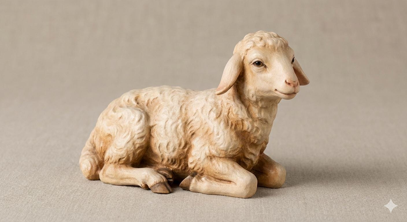 Nativity Lamb Resting Olot Style Figurine 3D Printed Hand Painted Christmas Decor Collectible Nativity Animal Sculpture