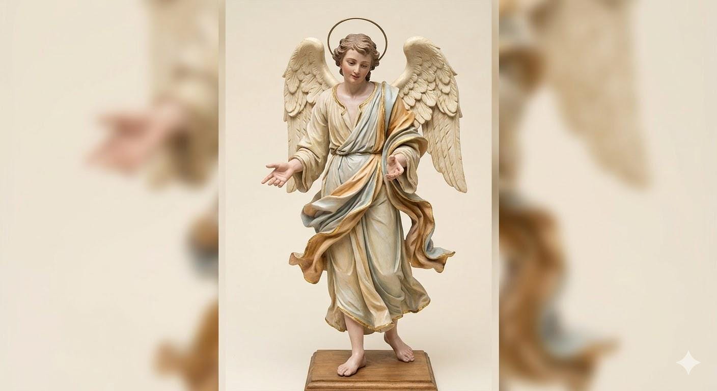 Standing Angel Figurine Both Arms Open Welcoming Halo Golden Robes Polychrome 3D Printed FDM Catholic Devotional Made to Order
