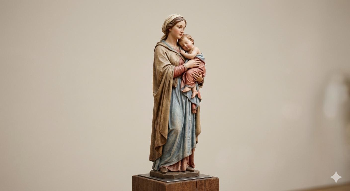 Woman with Child Statue Side Embrace Catholic Figurine 3D Printed Hand Painted Devotional Sculpture Made to Order