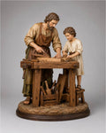 Saint Joseph Workshop with Young Jesus Statue Set 3D Printed Hand Painted Catholic Carpenter Sculpture Religious Decor Made to Order