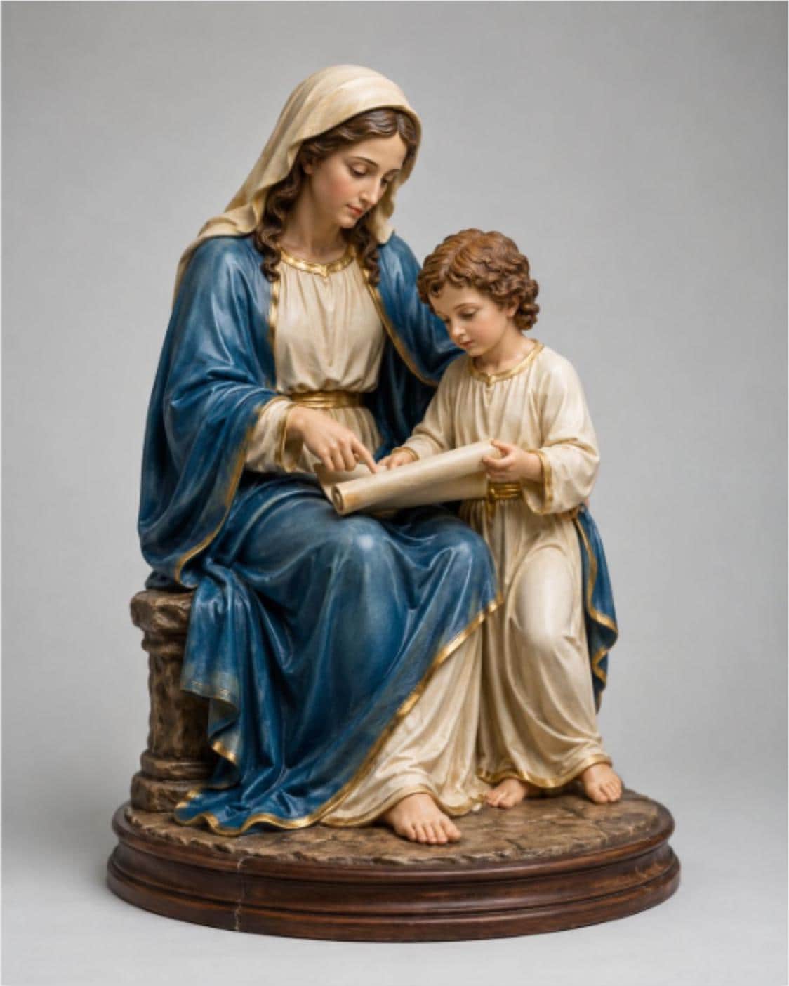 Virgin Mary Teaching Child Jesus Statue Set Sacred Scroll 3D Printed Hand Painted Catholic Sculpture Religious Decor Made to Order