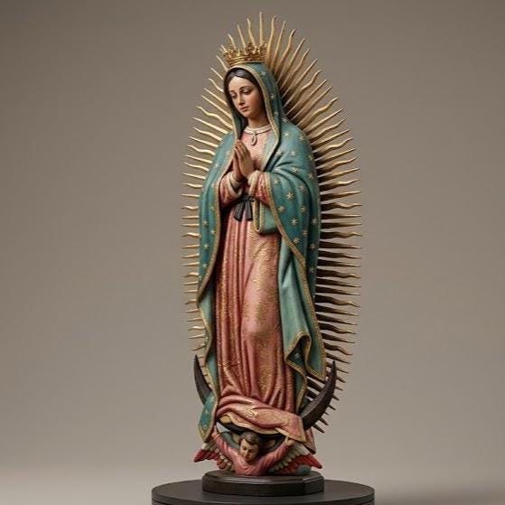 Our Lady of Guadalupe Statue Catholic Figurine 3D Printed Hand Painted Devotional Sculpture Made to Order
