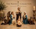 Italian Baroque Nativity Holy Family Set with Kneeling Angel Donkey and Ox Devotional Christmas Figurine Collection Religious Decor