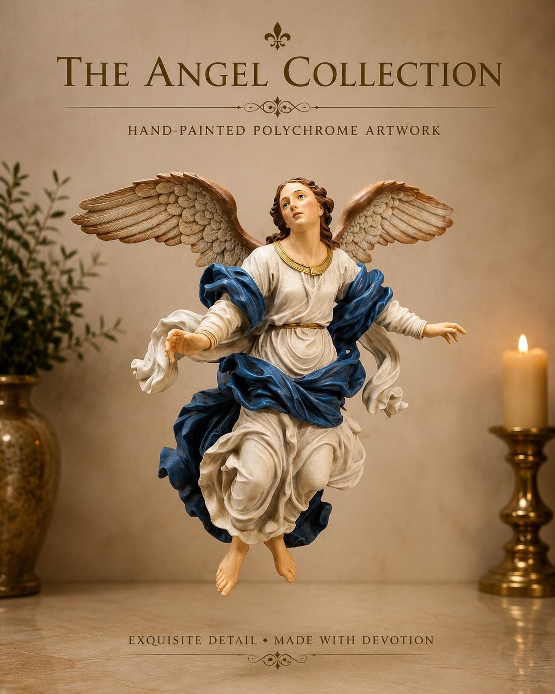 Italian Baroque Angel Nativity Figurine Dynamic Flying Pose Sculptural Religious Collector Decor Statement Display 3D Printed Statue