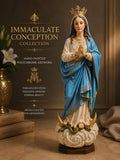 Classical Immaculate Conception Virgin Mary Figurine Polychrome Devotional Sculpture Crescent Moon Cloud Religious Collector Statue Decor